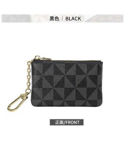 Luxury Designer Coin Key Storage Bag with Chain Women Mini Coin Purse Plaid Leather Small Zipper Wallet Ladies Keychain Purses