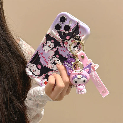 3D Cartoon Kuromi Wavy Phone Case For OPPO Realme Note 50 C67 C65 C53 C61 C55 C53 C51 Cute Melody With Wrist Strap Cover