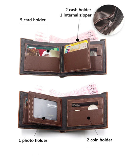 Short Men Wallets Slim Classic Coin Pocket Photo Holder Small Male Wallet Quality Card Holder Frosted Leather Men Purses