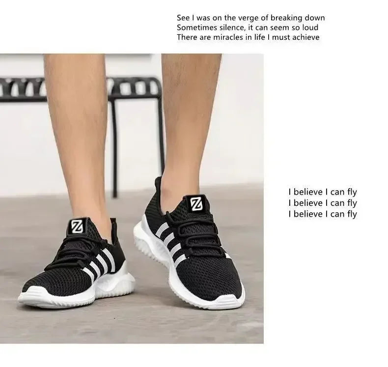 Men Mesh Breathable Comfortable Jogging Trainer Shoes Outdoor Walking Black Sneakers Fashion Couple Casual Sports Shoes