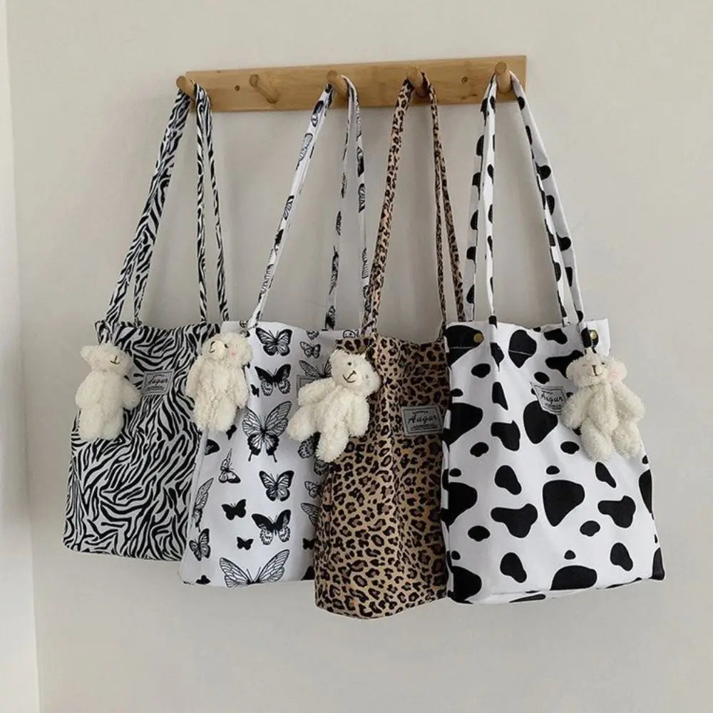 Chic Big Casual Tote Bag Leopard Shoulder Bag Ladies Canvas Bag New Shopping Bag Student Print Handbag