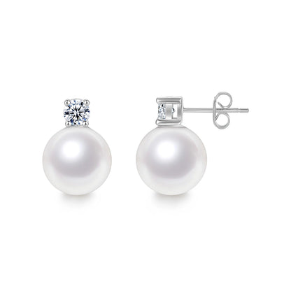 Trumium 10/12mm S925 Sterling Silver White Pearl Earrings for Women Zircon Stud Earring Fashion Jewelry Sweet Accessories