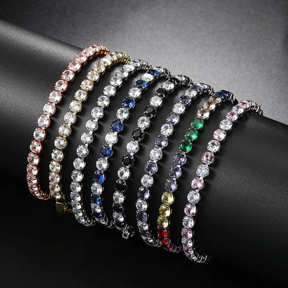 Colorful Zircon Tennis Bracelet Bangle for Women Luxury Silver Color 4mm Rainbow Crystal Hand Chain Jewelry Friend Gifts H027-M