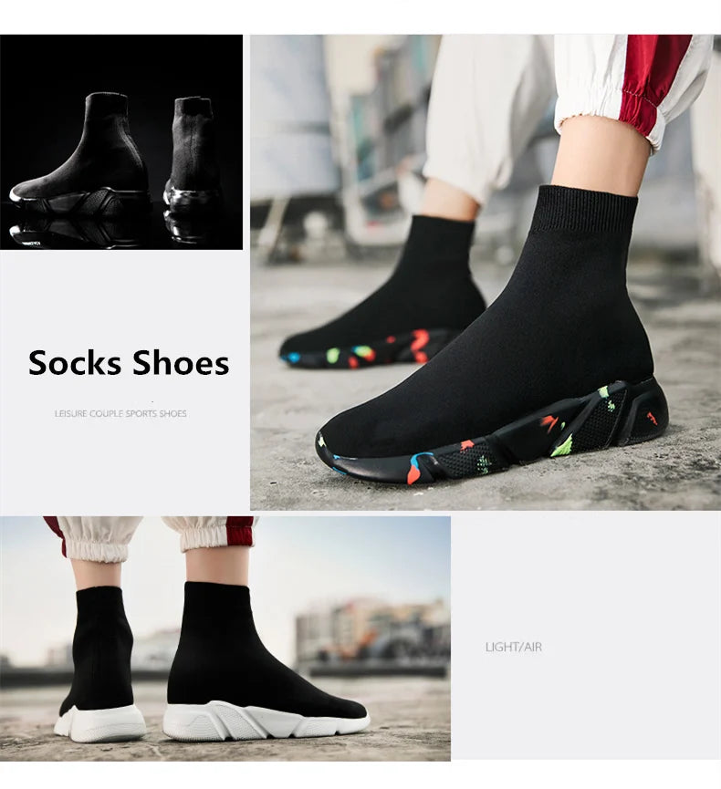 Fashion Black Men’s Sock Shoes Knit Breathable Unisex Socks Sneakers For Men Large Size 47 Lightweight Slip-On Casual Shoes Men