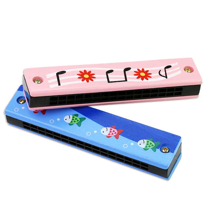 16 Holes Cute Harmonica Musical Instrument Montessori Educational Toys Cartoon Pattern Kids Wind Instrument Gift for Boy Girl