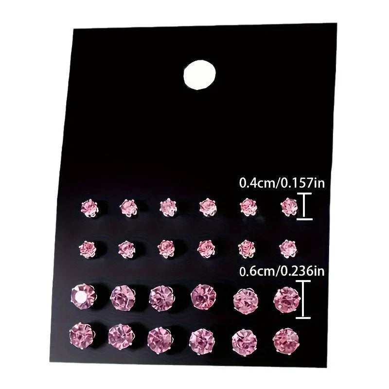 12 Pairs of Fashionable and Minimalist Pink Round Women's Earring Sets Suitable for Daily Wear As Jewelry Gifts