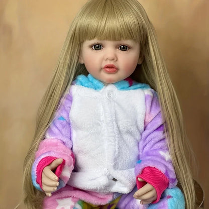 BZDOLL 55cm Lifelike Full Silicone Body Reborn Baby Girl Doll With Blonde Long Hair Alive Newborn Bebe Lovely Birthday Gift