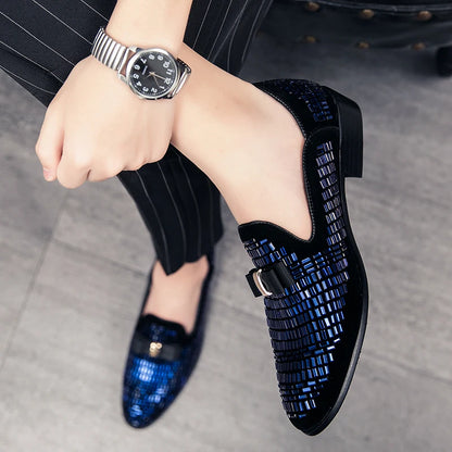 Casual Men Shoes Men Loafers Luxury Brand Rhinestones Italy Fashion Male Designer Wedding Elegant Moccasins Slip-On Driving Shoe