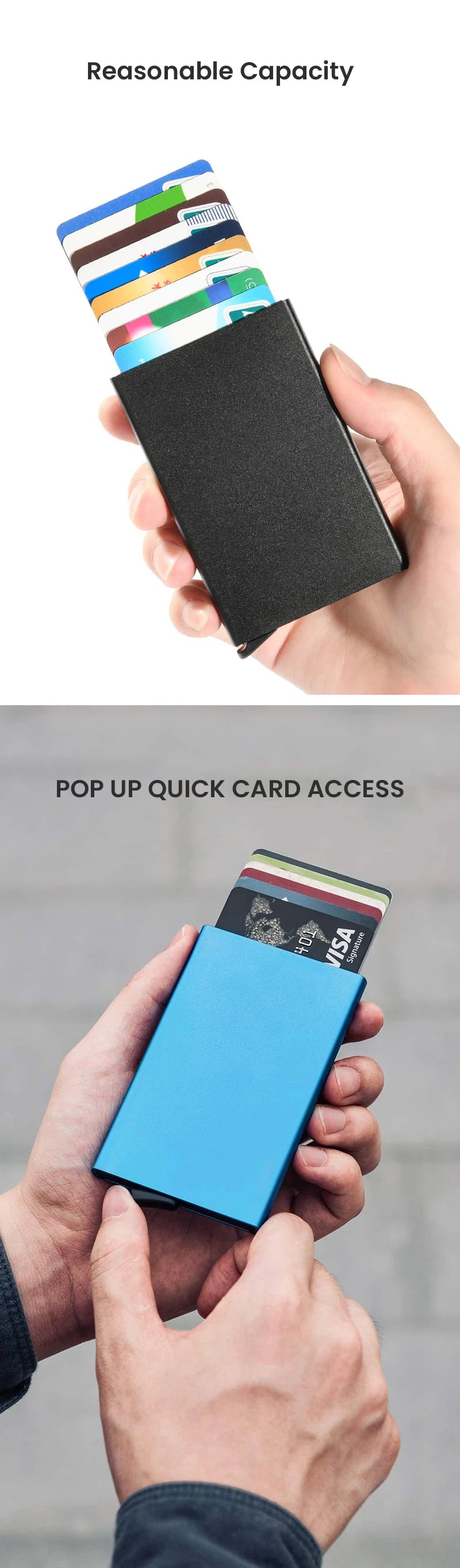 RFID Blocking Slim Pop-Up Wallet - Minimalist Credit Card Holder for Men & Women, Mini Metal Case