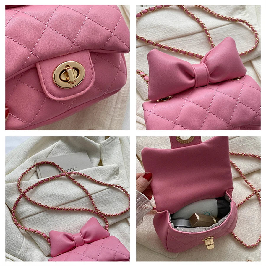 Kids Mini Designer Luxury Shoulder Bag Toddler Princess Baby Girls Pink Bow Handbag Little Girl Cute Crossbody Purse