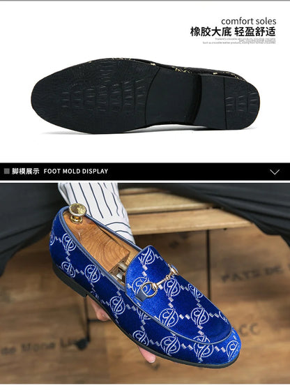 Fashion Blue Men's Luxury Loafers Shoes Big Size Casual Men Suede Leather Shoes Designer Wedding Dress Shoes Men Flats Moccasins