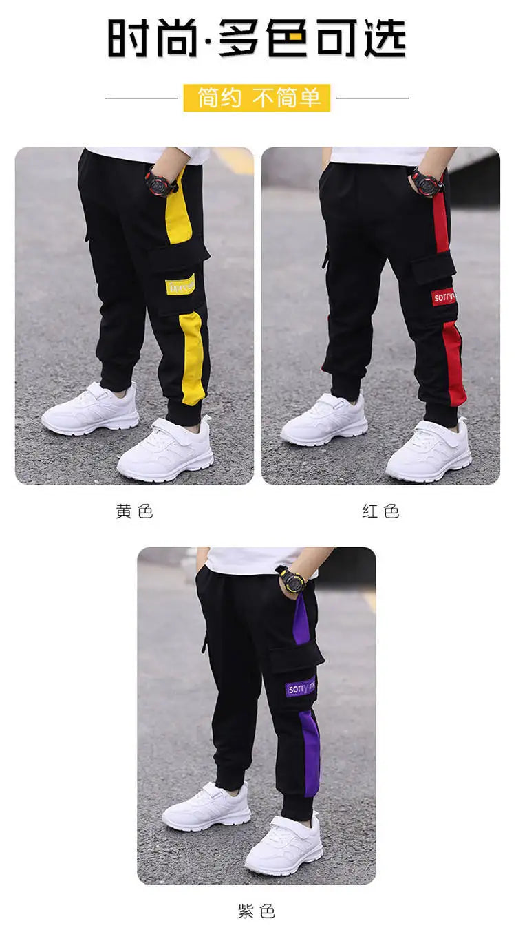 Children's pants 2024 spring and autumn handsome boys big pocket overalls boys casual pants sports trousers 4-10 years old