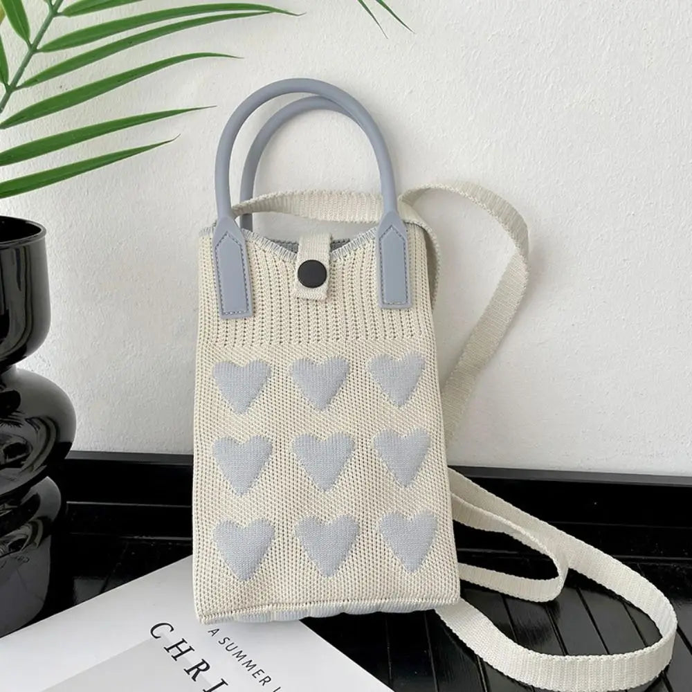 Knitted Mini Mobile Phone Bag Female Korean Version Sweet Love Shoulder Handbag Hand Bag Purses and Handbag