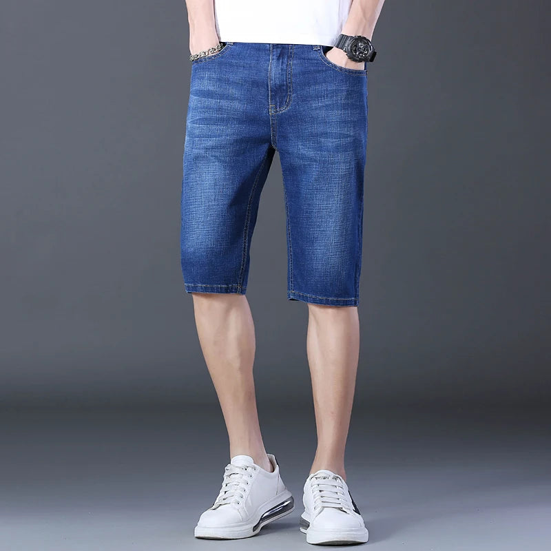 2024 Summer Men'S Thin Slim-Fit Denim Shorts Business Casual Fashion All-Match Stretch Loose Cropped Trousers Male Brand Jeans