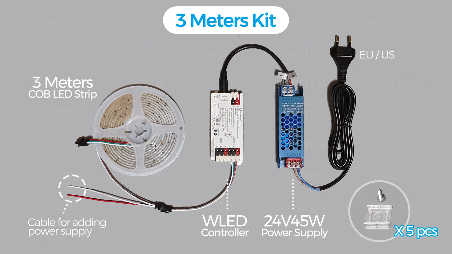 WLED Controller ESP32 RGBIC COB LED Strip Light Tape Kit Sound Reactive Music Sync Work with Alexa 24V 5 10 15 20 25 30 40 M