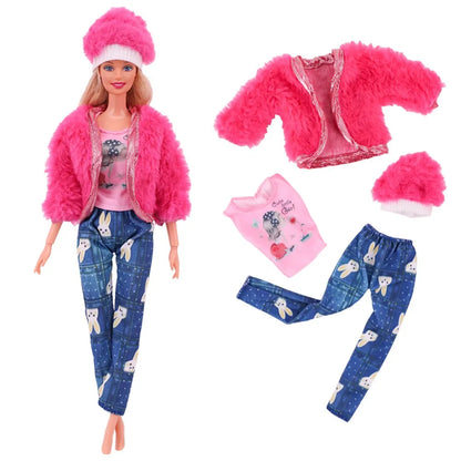 30CM&11.8Inch Doll Clothes Plush Coat + Dress+Hat ,T-shirt Set Suitable Fashion Outfit Casual Clothing Free Glasses Gift