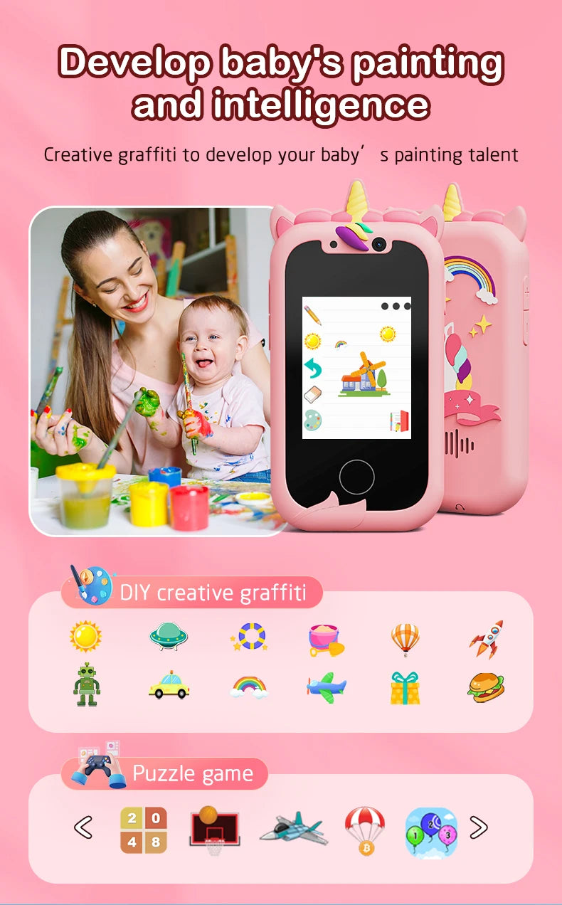 Children Phone Educational Toys Musical Toy Unicorn Baby Mobile Selfie Camera With Silicone cover Toys for Babies Birthday Gifts