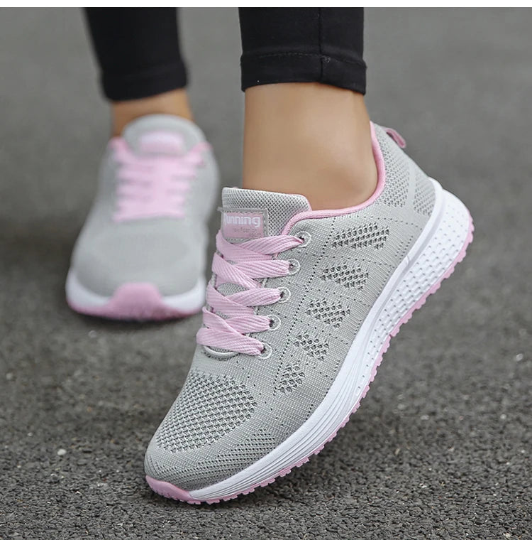 New Sneakers For Women Breathable Fashion Trainers Plus Size Women Sneakers Mesh Fabric Lace Up Women Shoes Female Footwear