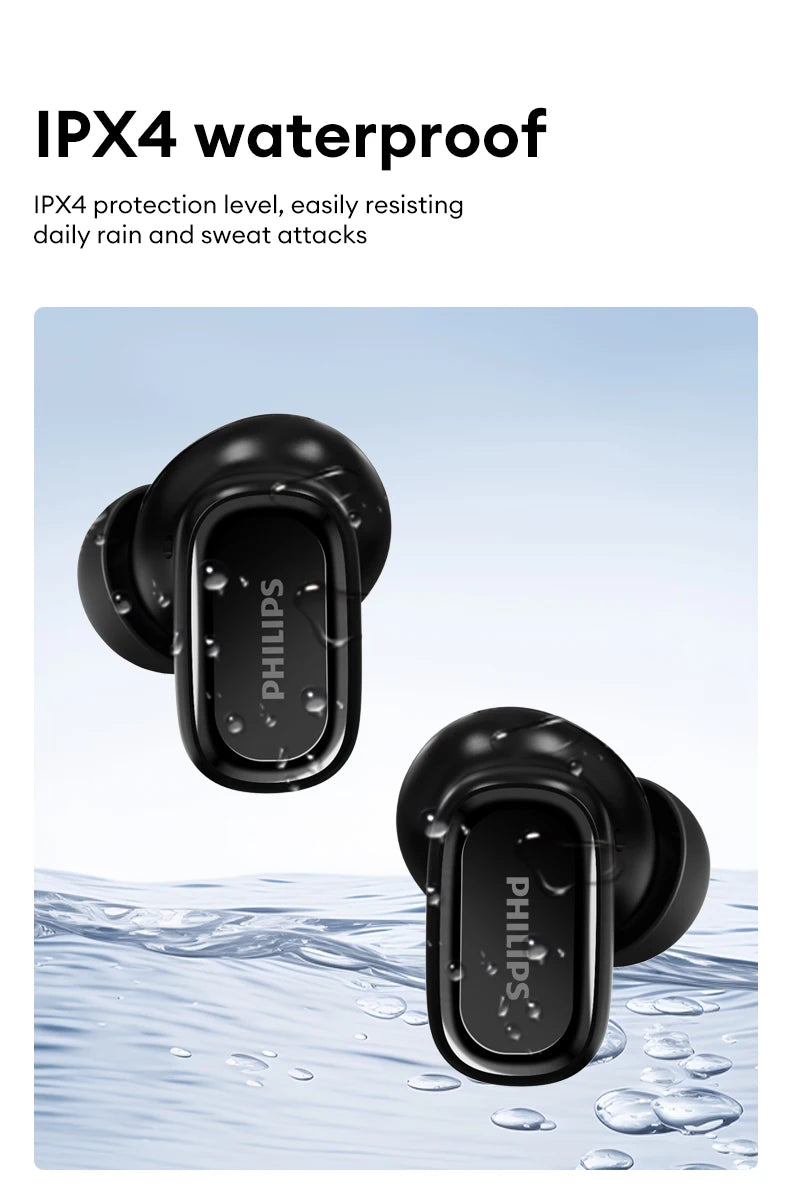 Original Philips TAT2569 Wireless Bluetooth V5.4 Noise Reduction  IPX4 Waterproof Sport Earbuds t New Low Latency Gaming Headse