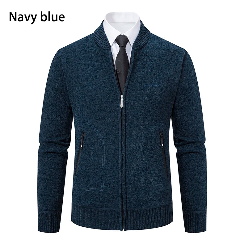 2023 Knitwear Spring and Autumn Men's Stand-up Collar Thick Warm Cardigan Sweater Winter Loose Casual Coat