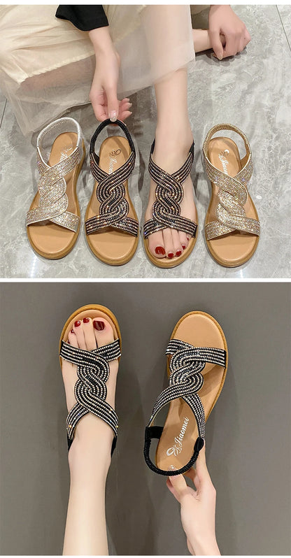 Sandals Women 2025 New Summer Wedge Heel Soft Sole Elevated Casual Roman Sandals Small Womens Shoes Sandalias Mujer Sandal Q322