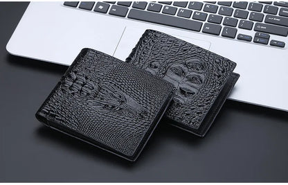 Crocodile Skin Wallet Men 100% Genuine Leather Small Zipper Short Men Wallets Credit Card Holders Coin Pocket Purse Alligator