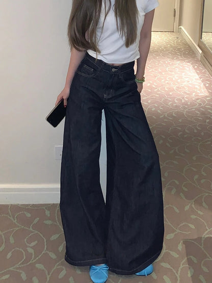 Korean Y2k Jeans Streetwear High Waist Straight Wide Leg Pants Casual Fashion Denim Trousers Harajuku Pantalon Femme New Bottoms