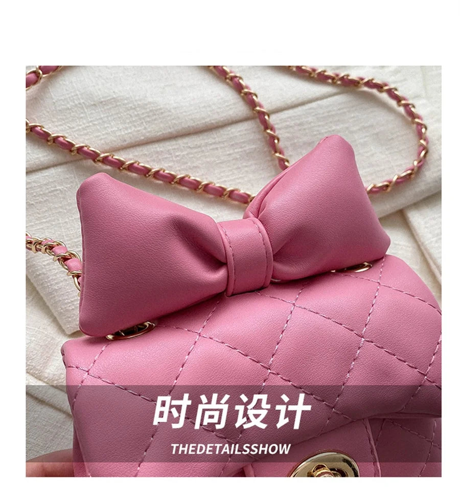 Kids Mini Designer Luxury Shoulder Bag Toddler Princess Baby Girls Pink Bow Handbag Little Girl Cute Crossbody Purse