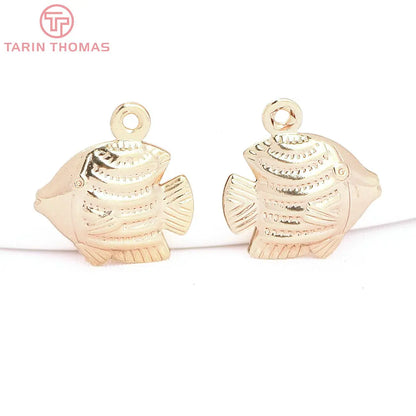 (129) 12x23MM 24K Gold Color Plated Brass Fish Charms Pendants High Quality Jewelry Accessories