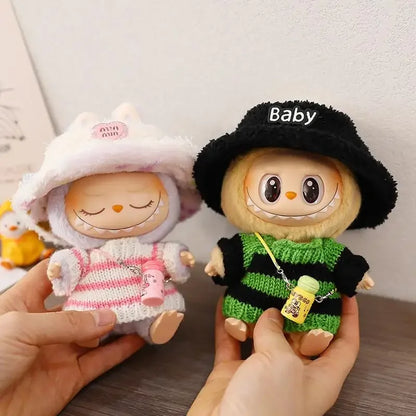 (Cloth Only)For 17CM labubu V1 V2 winter clothes decoration outfit baby clothes sweater hat for labubu clothes