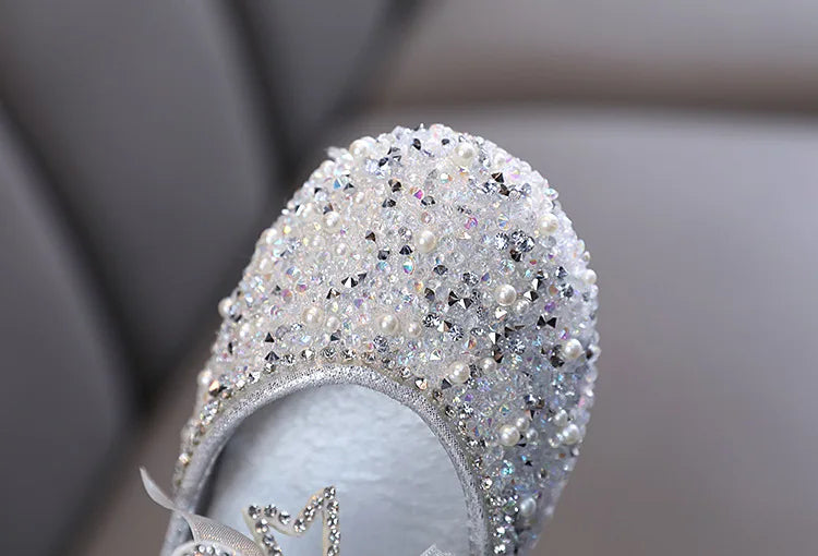 AINYFU New Children's Sequined Leather Shoes Girls Princess Rhinestone Bowknot Single Shoes 2024 Fashion Baby Kids Wedding Shoes