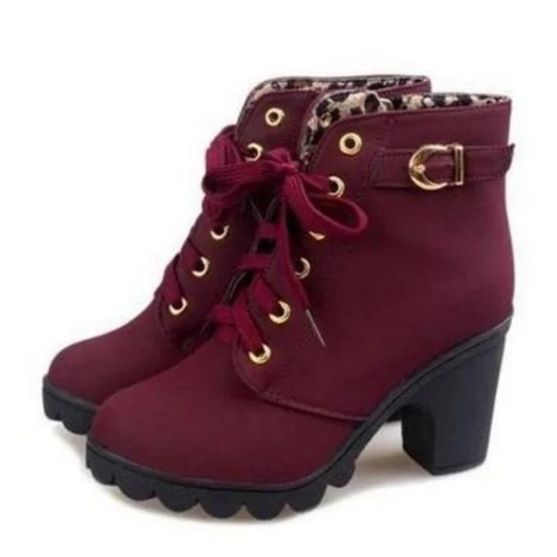 Winter 2023 New High Heeled Women Boots Cross Straps Short Boots Comfortable Waterproof Boots Warm Plus Size 42 Botas Femininas