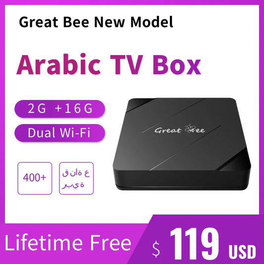 Great Bee Neue arabische TV-Box, Greatbee 2 GB + 16 GB 2,4 G und 5,0 G Dual-WLAN Arabischer 4K-Mediaplayer Smart Set-Top-Boxen