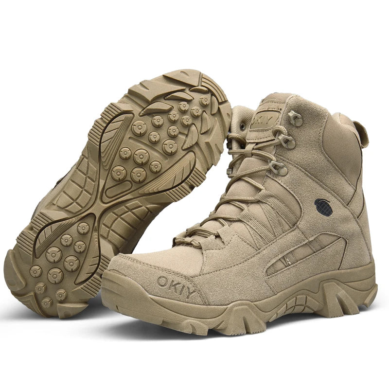 COZOK Men's Boots High-top Desert Combat Winter Khaki Color Outdoor Work Safety Non-slip Hiking Wild Training Leisure Snow  Warm