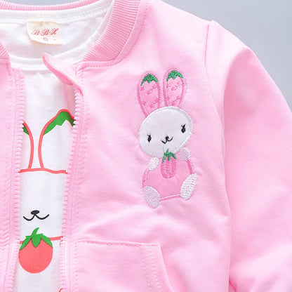 Baby's Three Piece Set Spring Autumn Thin Sets Girls Cute Cartoon Clothes Leisure Sports Suit Korean Version Trendy Clothing