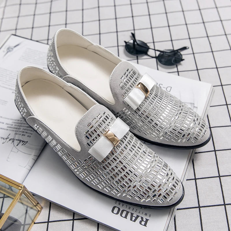 Casual Men Shoes Men Loafers Luxury Brand Rhinestones Italy Fashion Male Designer Wedding Elegant Moccasins Slip-On Driving Shoe