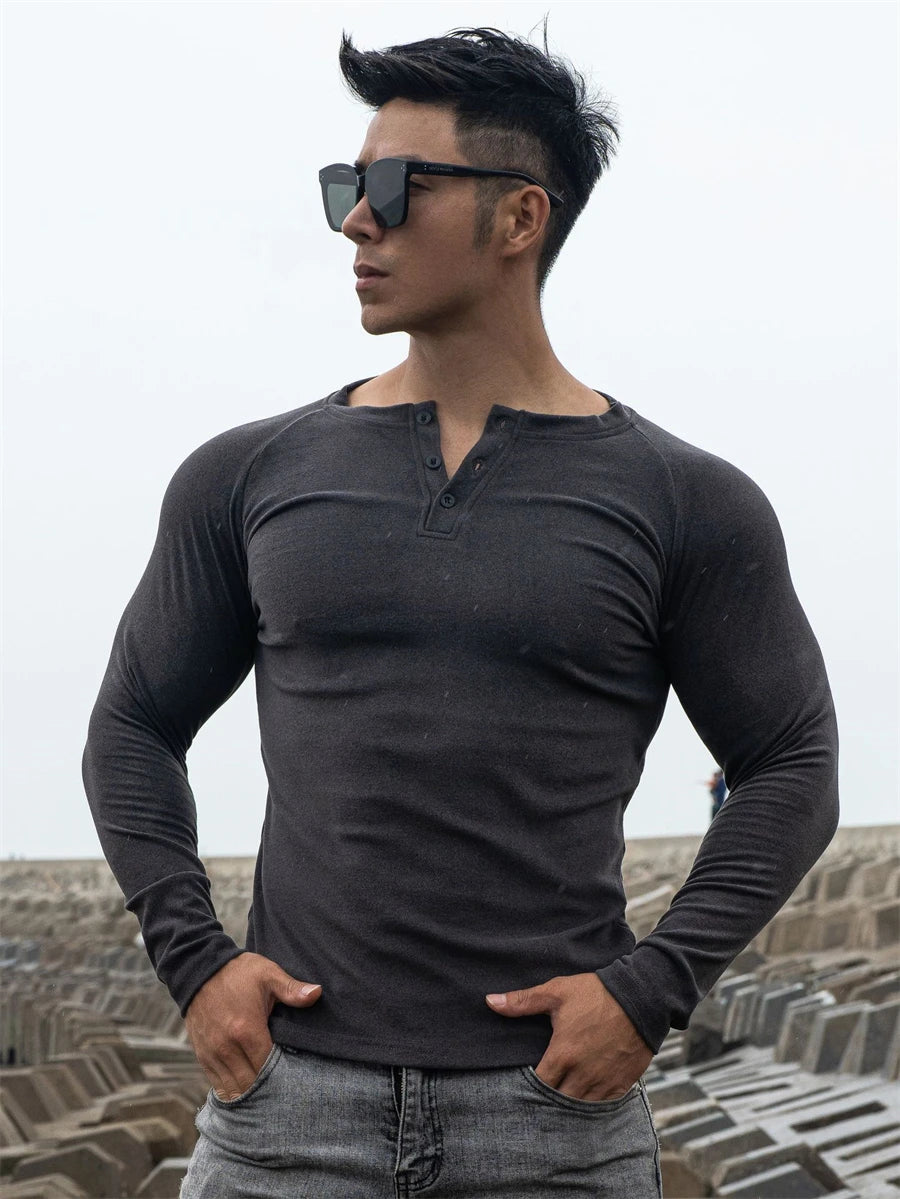 Casual Long sleeve Cotton T-shirt Men Gym Fitness Bodybuilding Workout Slim t shirt Male Solid Tee Tops Sport Training Clothing