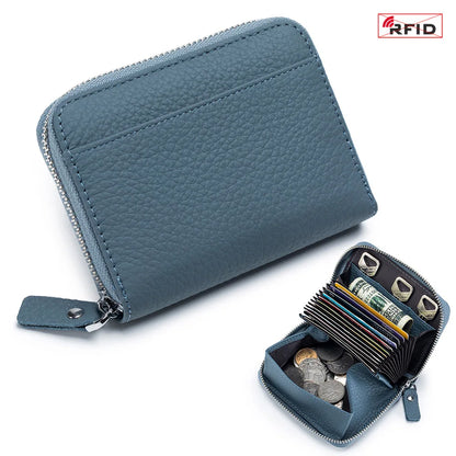 Genuine Leather Short Wallet RFID ID Bank Credit Organ Card Holder Cowhide Mini Coin Purse Bag Clutch Key Pouch For Men Women