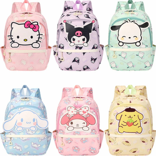 Anime Hello Kitty Kuromi Melody Kids School Bag Cartoon Cute Boys and Girls Travel Backpack 1-2 Grade Elementary School Backpack