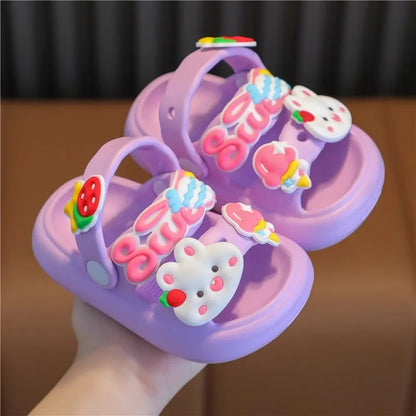 Cute Cartoon Baby Slippers for Girls, 2024 New Summer Anti-Slip Toddler Beach Shoes