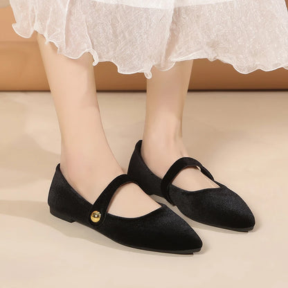 Women's Pointed Toe Flat Shoes With Velvet Matte Finish Single Shoes Women Comfort Loafers Shoes Leather Mary Jane Shoes