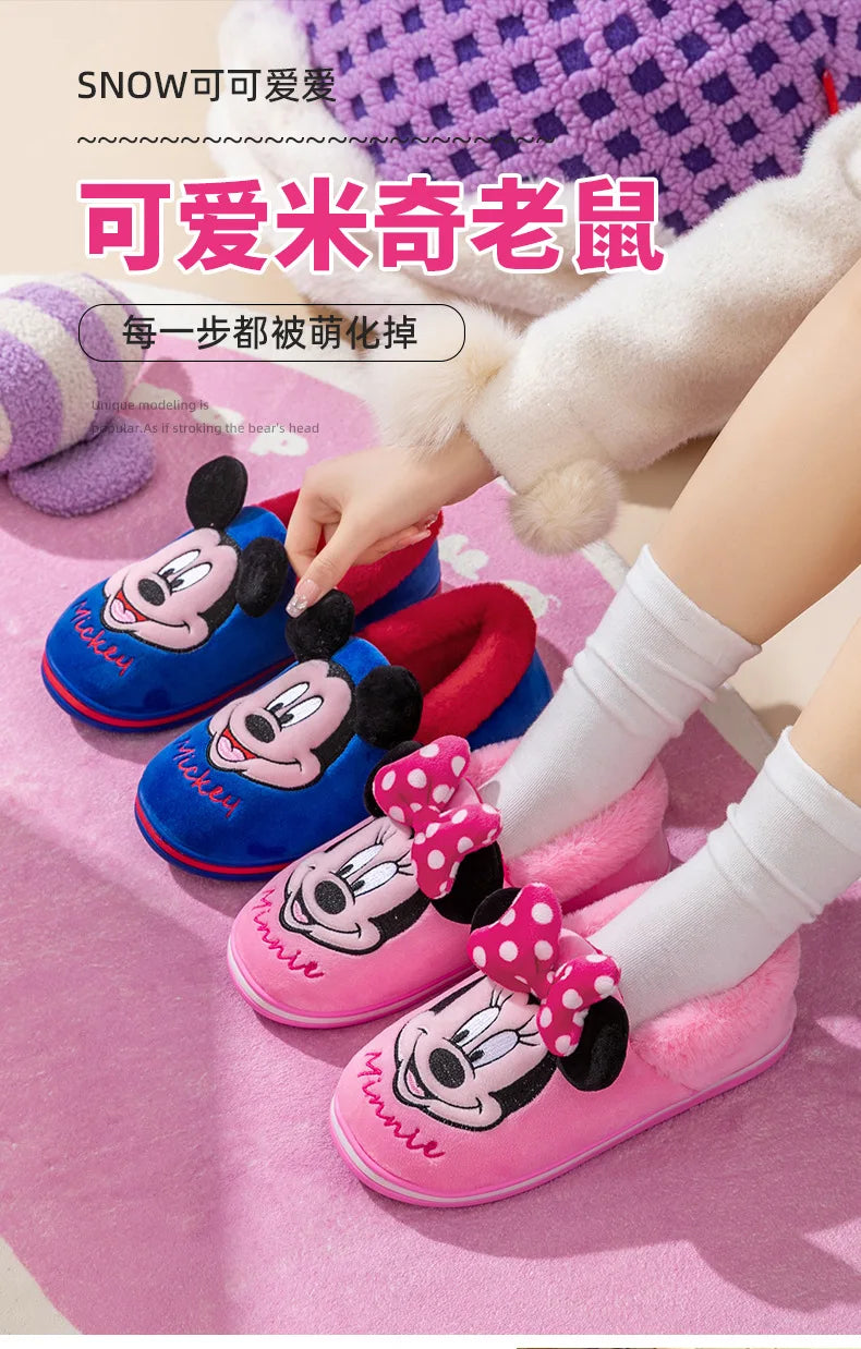 Disney Minnie Children Cotton Slipper Bag Heel Winter Boy Baby Non-slip Hair Mop Indoor Home Shoes Warm Cute Cotton Shoes Winter