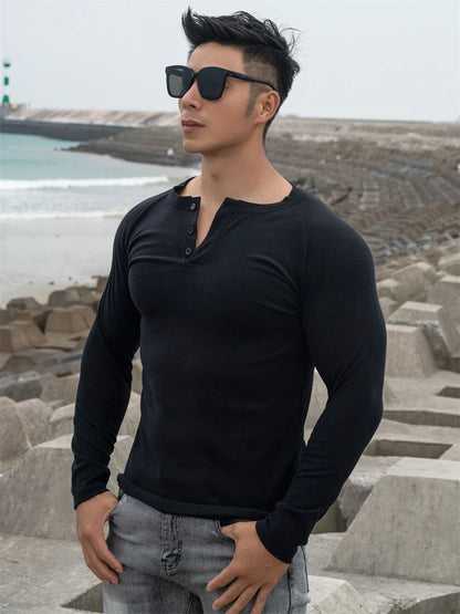 Casual Long sleeve Cotton T-shirt Men Gym Fitness Bodybuilding Workout Slim t shirt Male Solid Tee Tops Sport Training Clothing