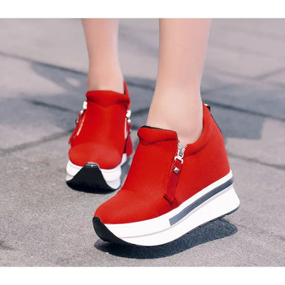 Platform Sneakers 2023 New Women Red Casual Comfortable Hidden Heel Shoe Black Canvas Shoes Wedge Heels Sneaker Tenis De Mujer