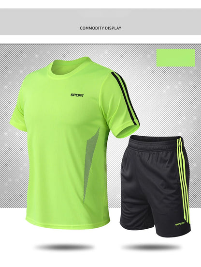 Summer men's sports set, outdoor fitness running basketball, short sleeved T-shirt and shorts, loose and quick drying