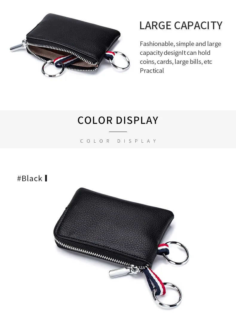 Genuine Leather Coin Purse Mini Card Holder Ultra-thin Small Zipper Cute Wallet Soft Cowhide Leather Driver's License Key Bag