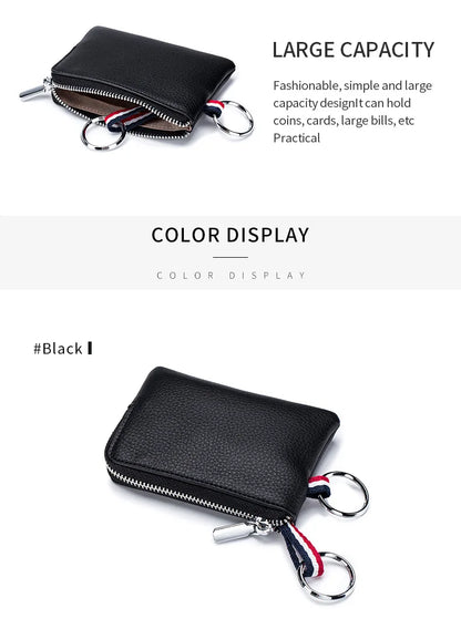 Genuine Leather Coin Purse Mini Card Holder Ultra-thin Small Zipper Cute Wallet Soft Cowhide Leather Driver's License Key Bag