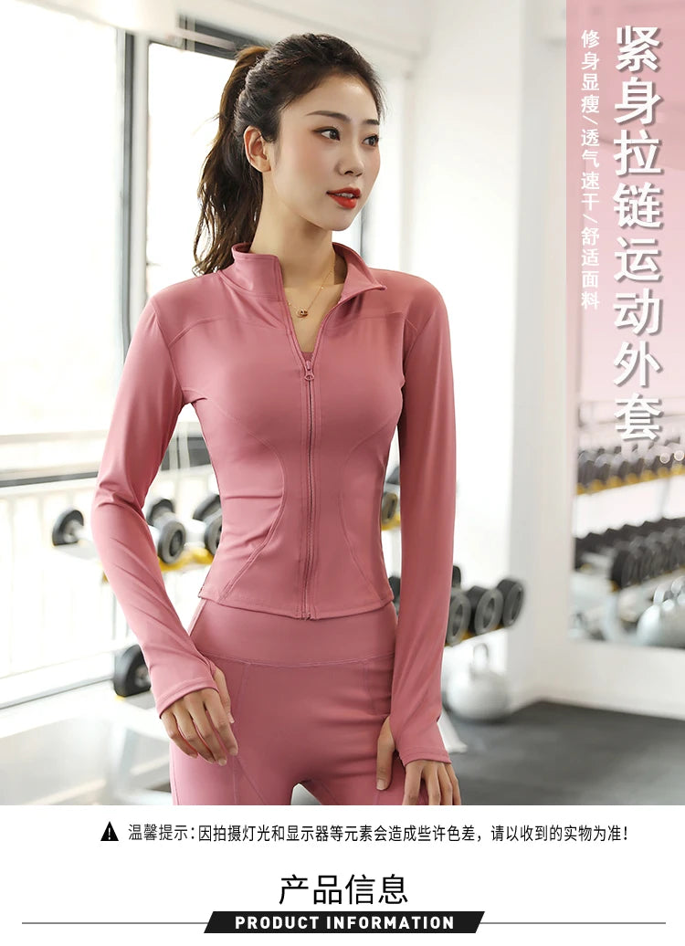 Slim Tracksuit Workout Top Female Training Jackets Zipper Long Sleeve Yoga Running Sports Coat