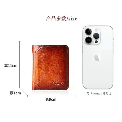 Dante Leather Men's Wallets RFID Anti-theft Brush Degaus Head Layer Cowhide Retro Casual Vertical Money Bag Money Two fold Clips