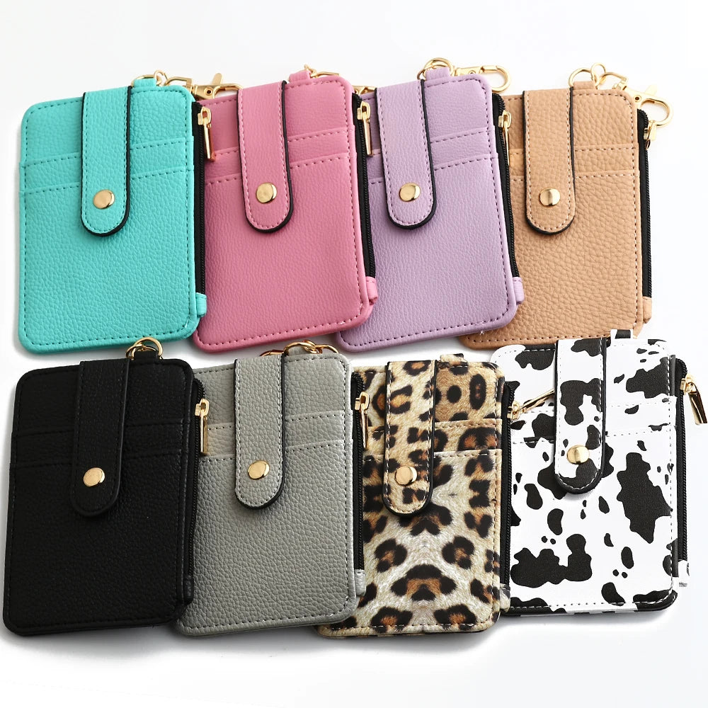 Fashion multifunctional Pattern Credit Card Bag Pu Leather Coin Purse Women Silicone Bead Bangle Keychain